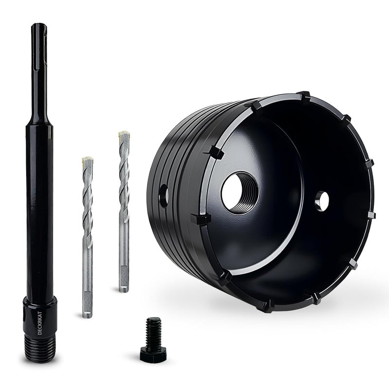 DECKRKAT 3-3/4" Concrete Hole Saw Kit,Electroplated Black Quenching Tech,Heavy-Duty Thickened Alloy Teeth,SDS Plus Shank & 2 Center Bits for Concrete,Brick,Stone. - Image 1